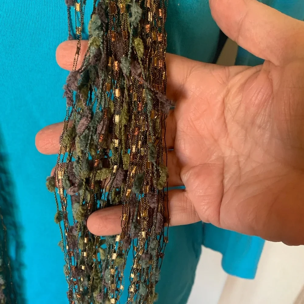 Italian Ladder Ribbon Scarf with Multicolor Textured Yarn